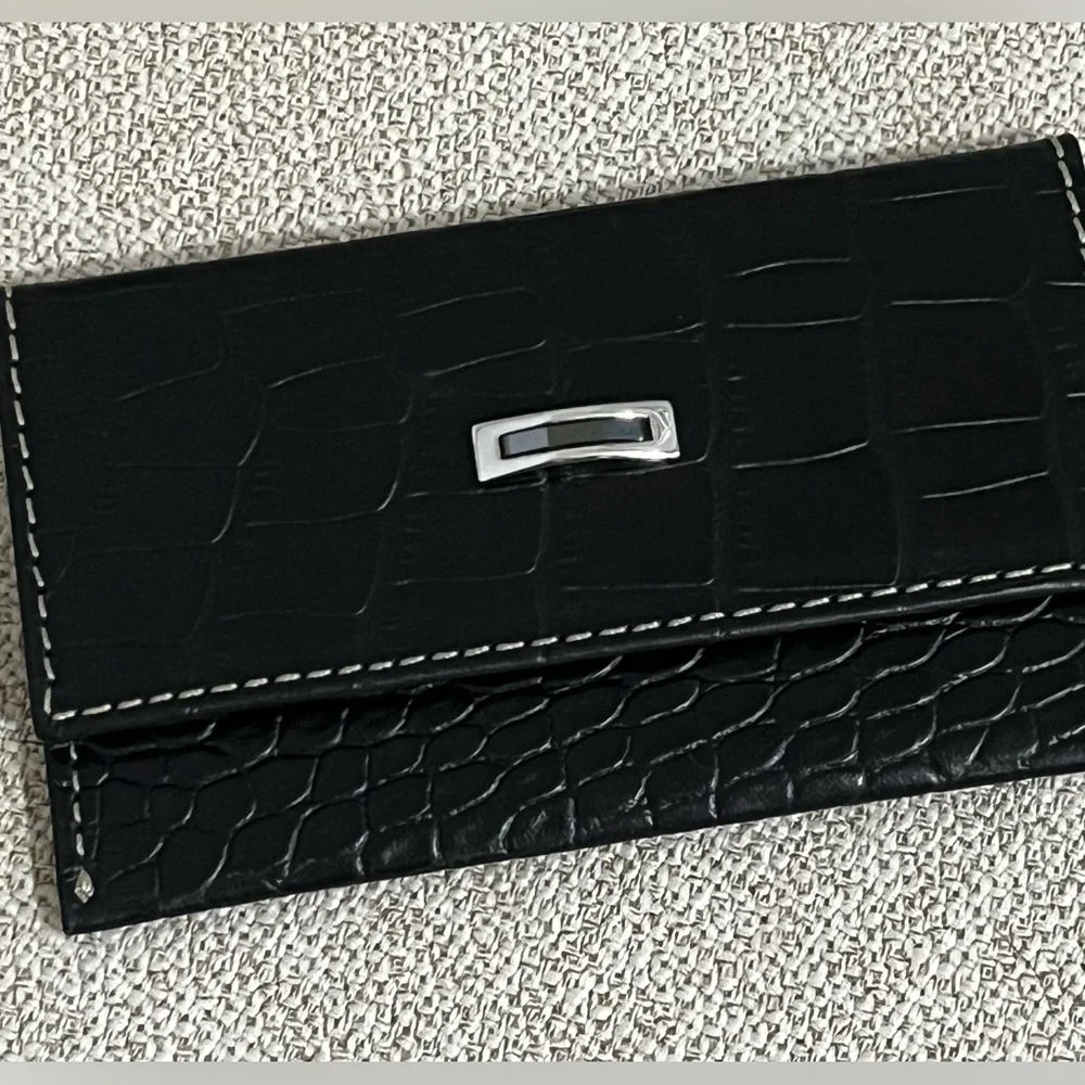 Daniel Swarovski Black Croc-Embossed Leather Wallet with Crystal EUC